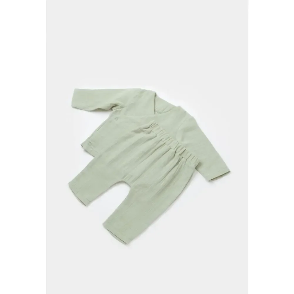 Organic Cotton Baby Outfit Set Green 12-18M GOTS 2 Pc Top Pants